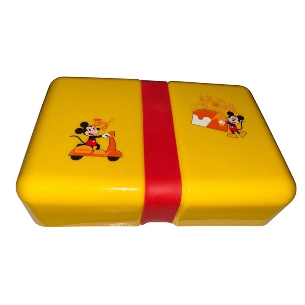 Disney Mickey Mouse Yellow Lunch Box – Retro Scooter & Travel Graphic
